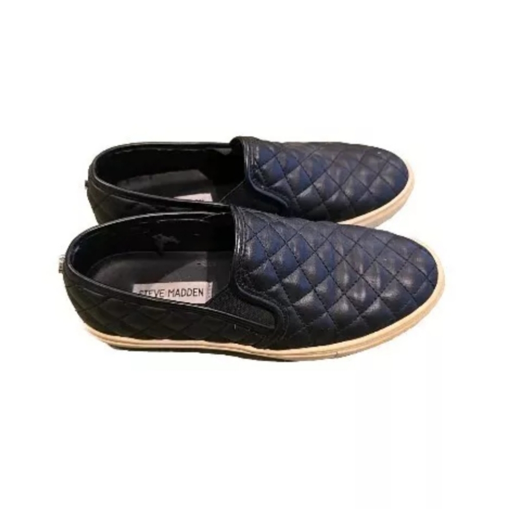 Steve Madden Shoes Womens Ecentrcq‎ Slip On Sneakers Black Canvas Round Toe 6